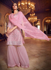 Baby Pink Foil Mirror Work Sharara